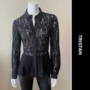 EUC! | TRISTAN Sheer Lace Top w/Partial Lining | Black | Size Medium